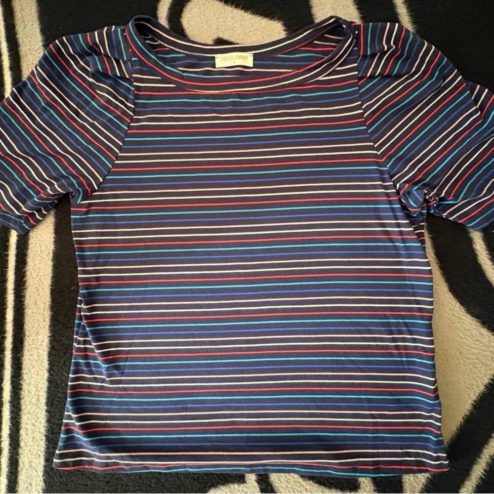 78&Sunny Striped Short-Sleeve Knit Top - Navy Multi